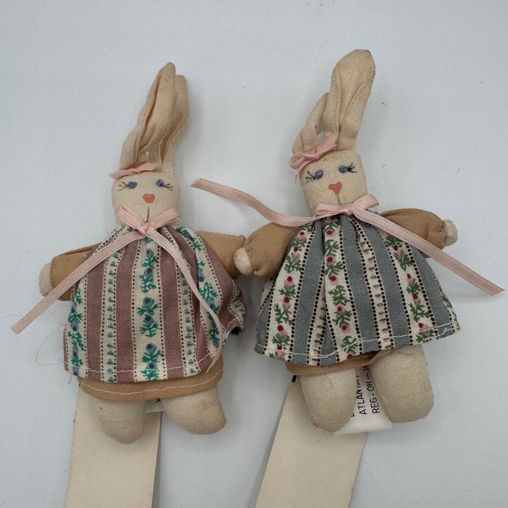 Vintage Disney Cloth Bunny Rabbit Figurines Easter Folk Art Decor Set of 2